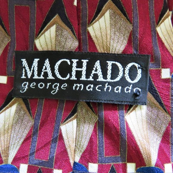 George Machado Maroon Geometric Men's Silk Tie - PRICE DROP!! - Picture 2 of 4